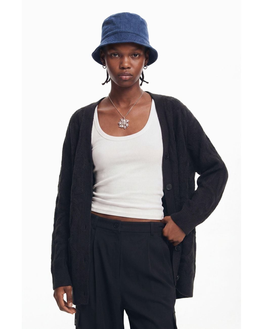 Desigual Black Oversized Knit Cardigan