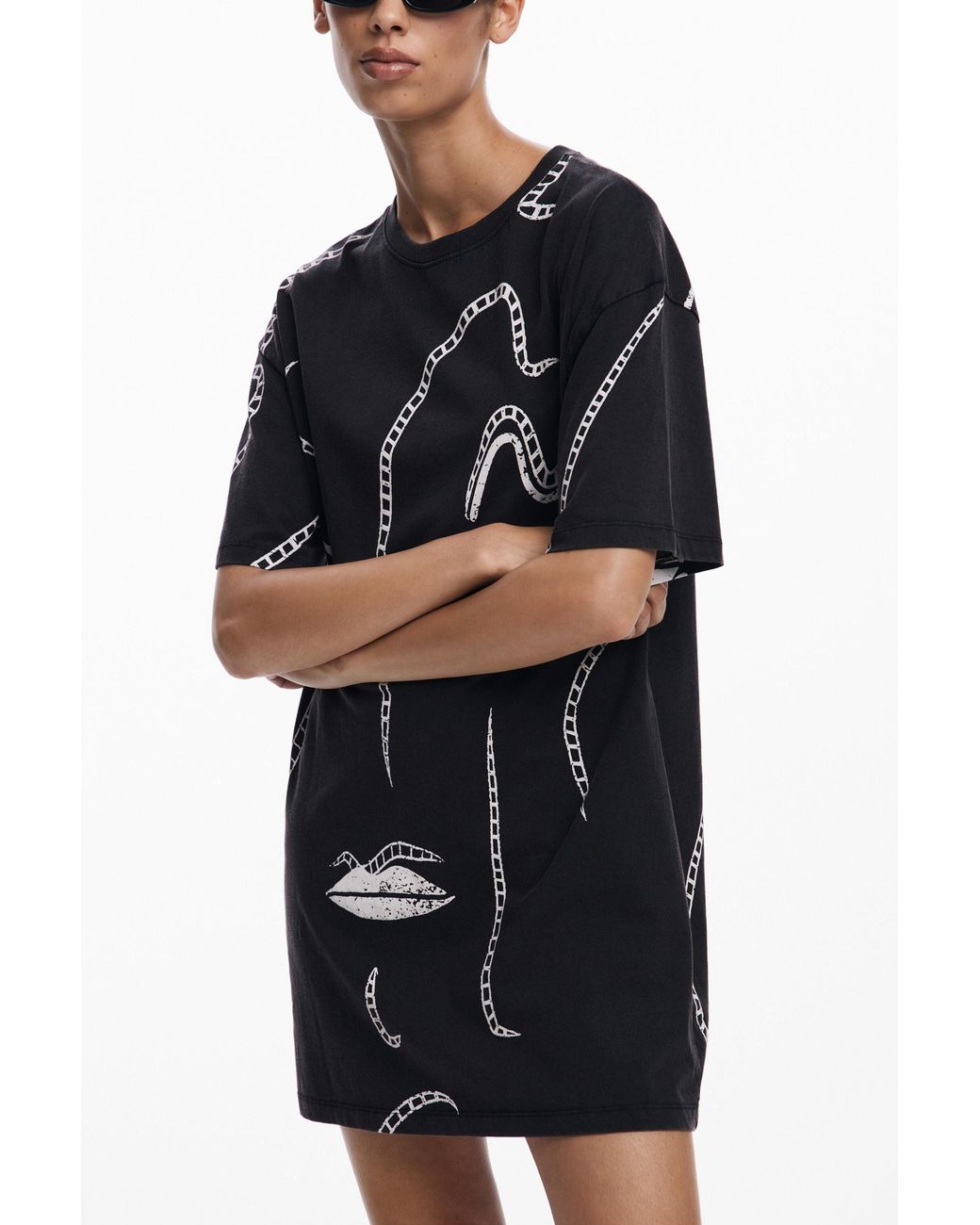 Desigual Black Illustrated Dress, Cotton