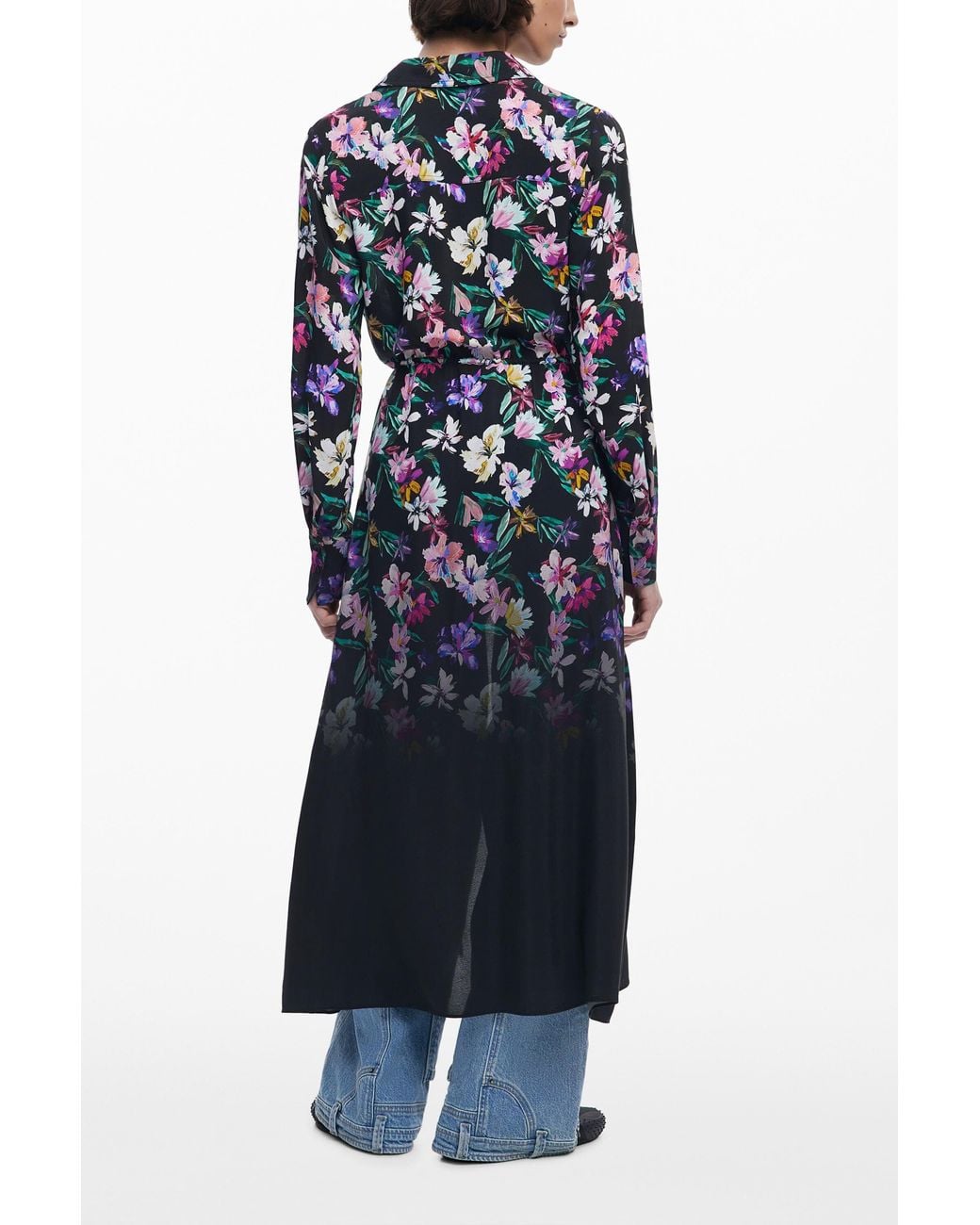 Desigual Blue Gradient Floral Shirt Dress, Viscose