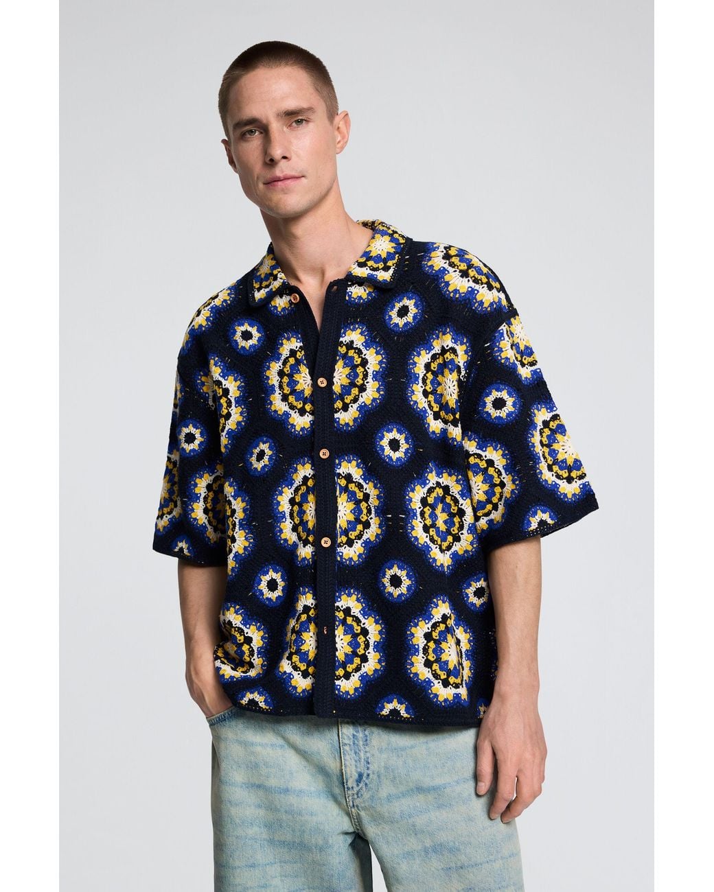 Desigual Blue Crochet Shirt for men