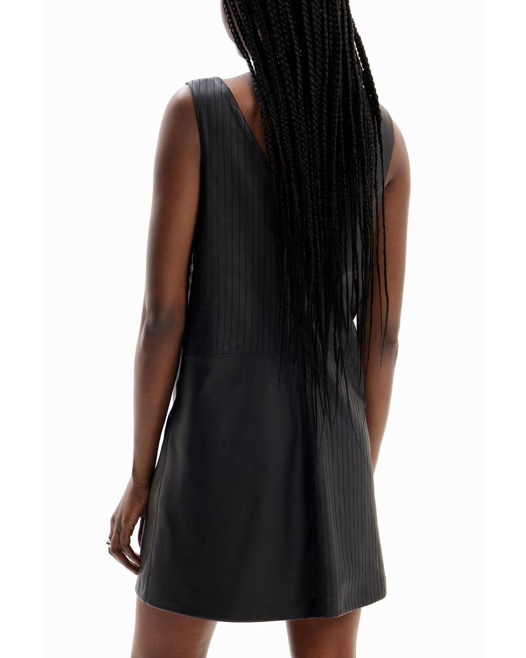 Desigual Black Leather-Effect Pinafore Dress, Polyurethane