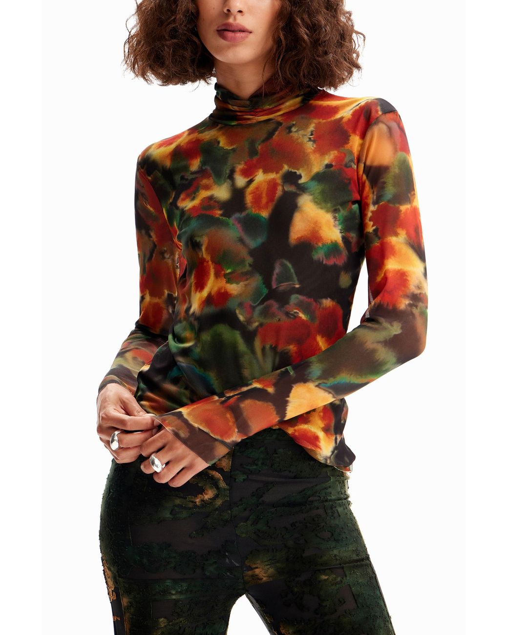 Desigual Black Watercolour Tulle T-shirt