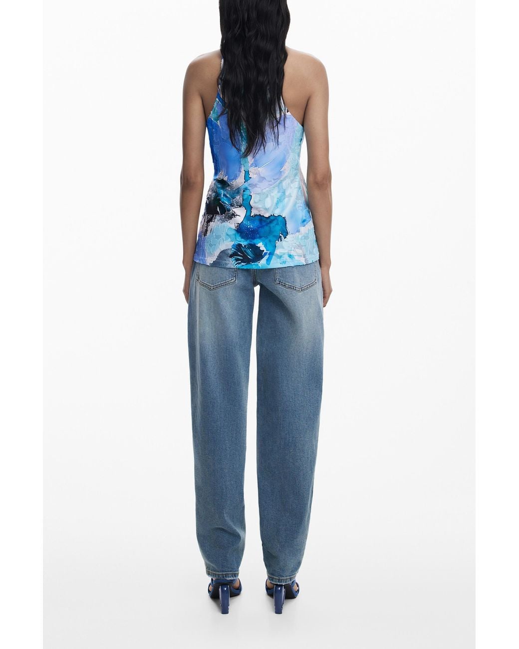 Desigual Blue Floral Tank Top, Polyester