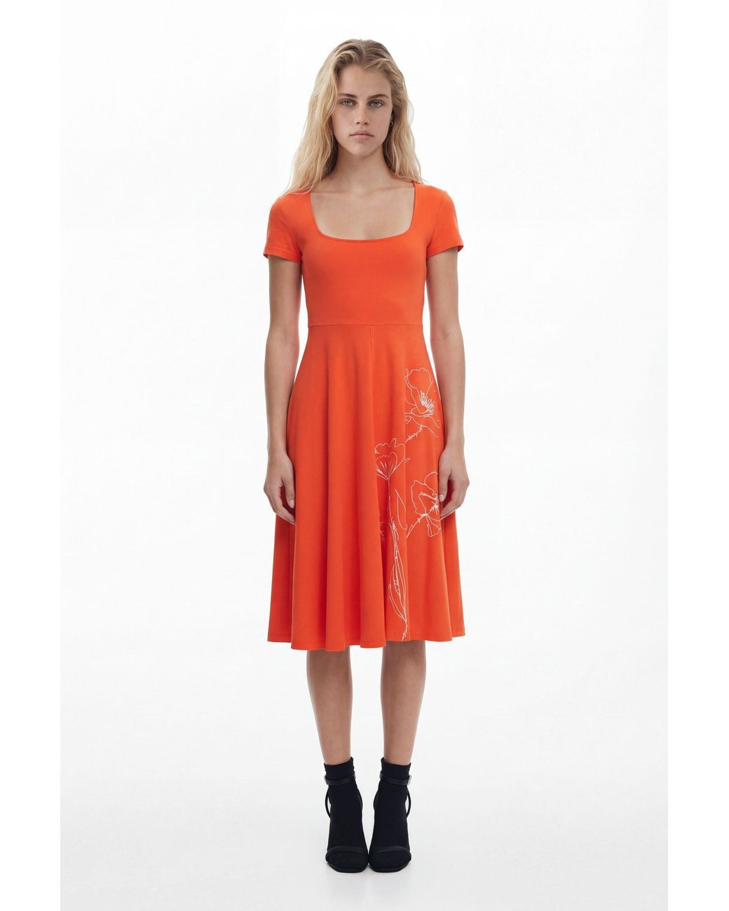 Desigual Red Low-Cut Midi Dress, Cotton
