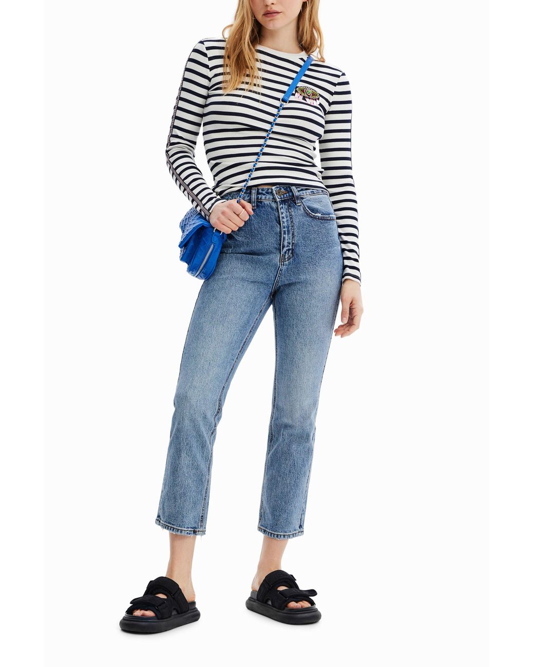 Desigual Blue Straight Ankle Grazer Jeans, Cotton