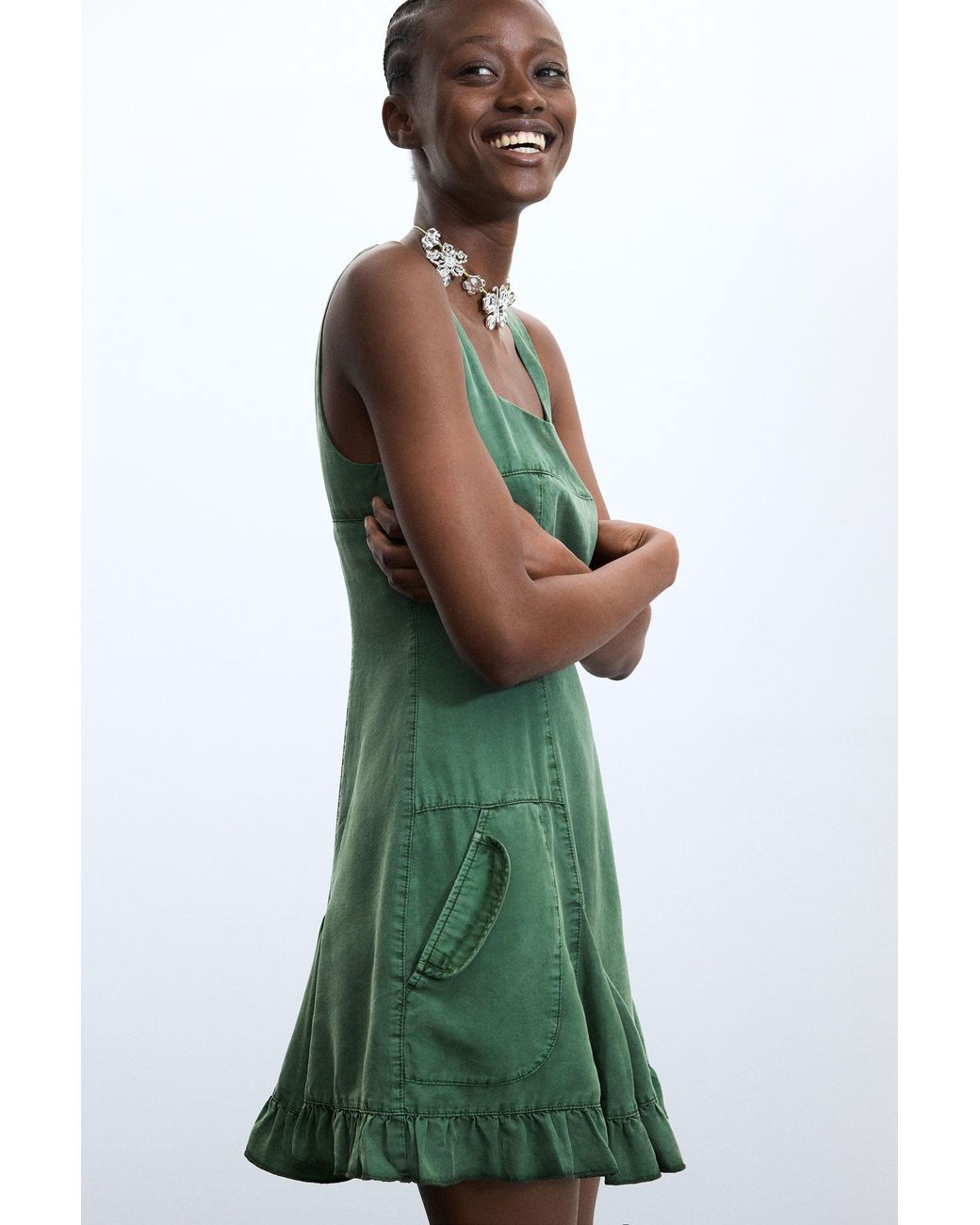 Desigual Green Short Lyocell Dress, Lyocell