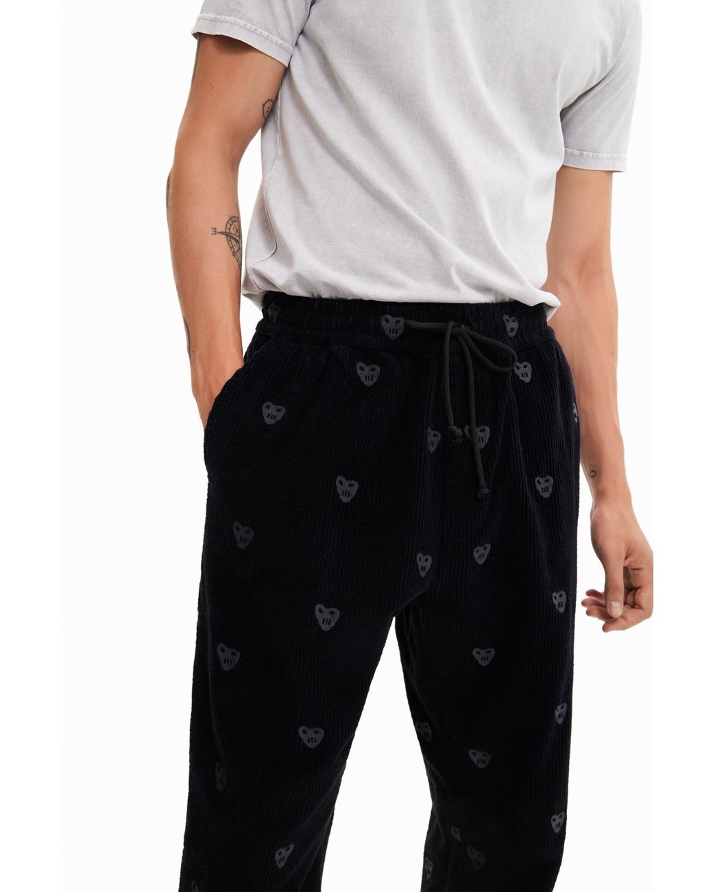 Desigual Black Skull Joggers, Cotton for men