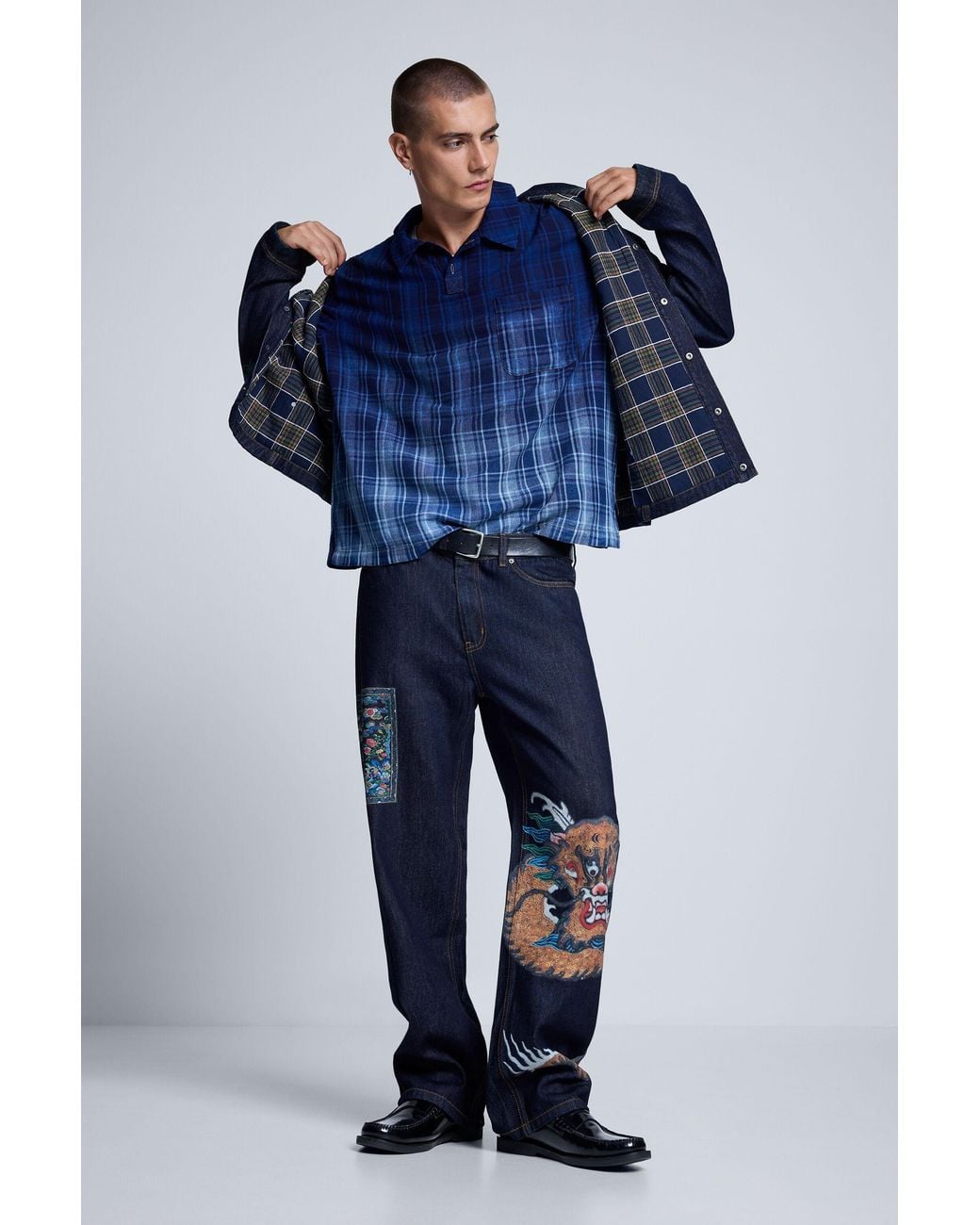 Desigual Blue Printed Jeans, Cotton for men
