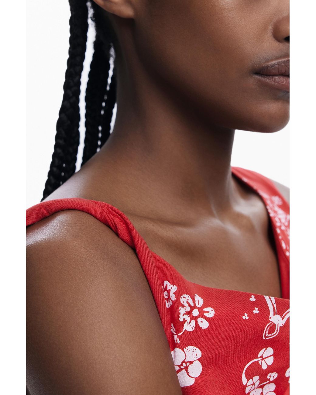 Desigual Red Asymmetric Bandana Floral Dress, Viscose