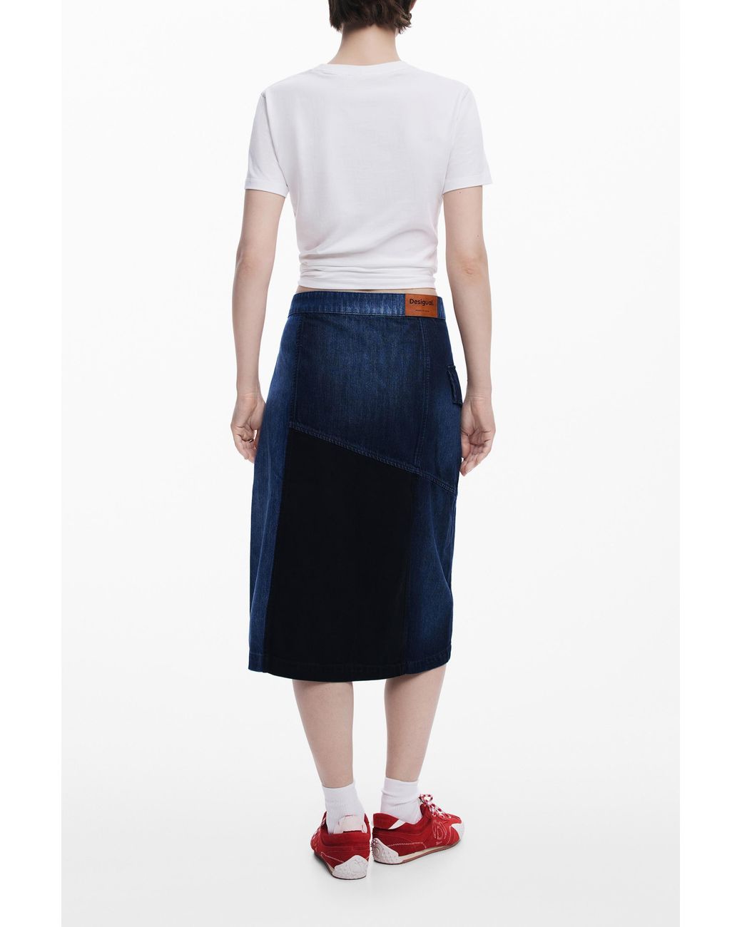 Desigual Blue Crossed Denim Midi Skirt, Cotton