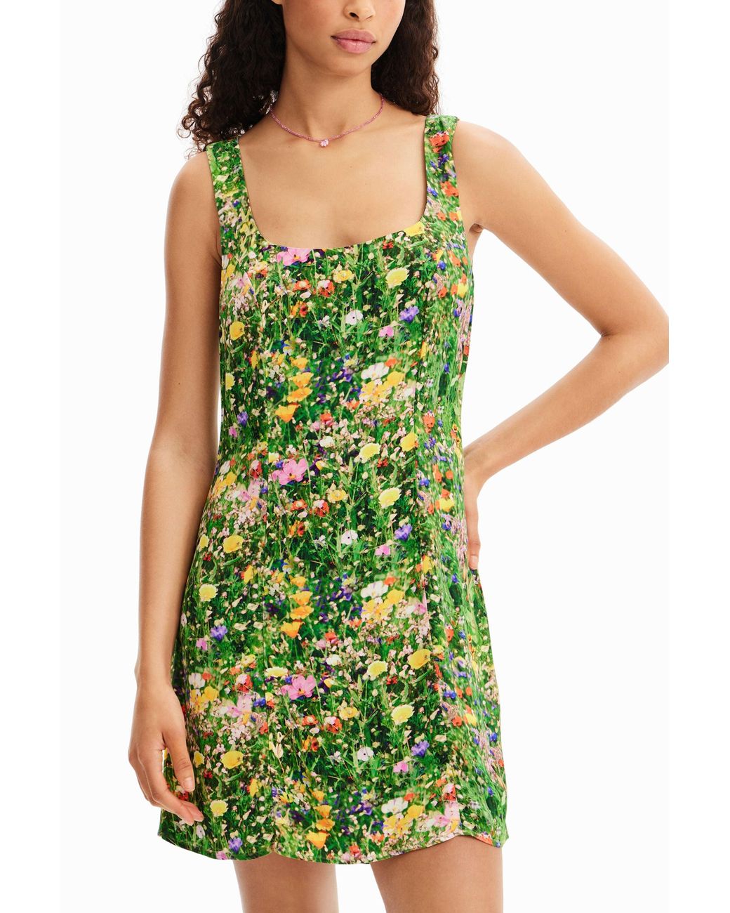 Desigual Green Short Floral Dress, Viscose