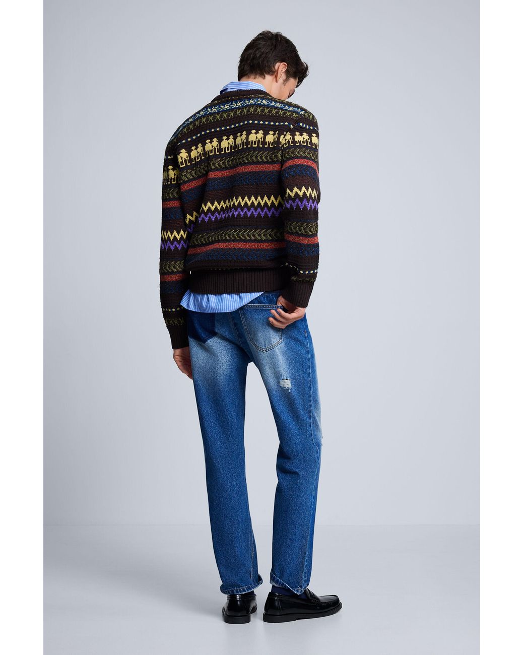 Desigual Blue Sweater With Robots Borders for men