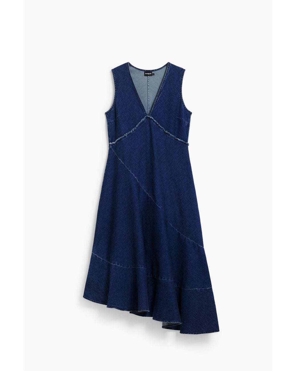 Desigual Blue Asymmetric Denim Midi Dress, Cotton