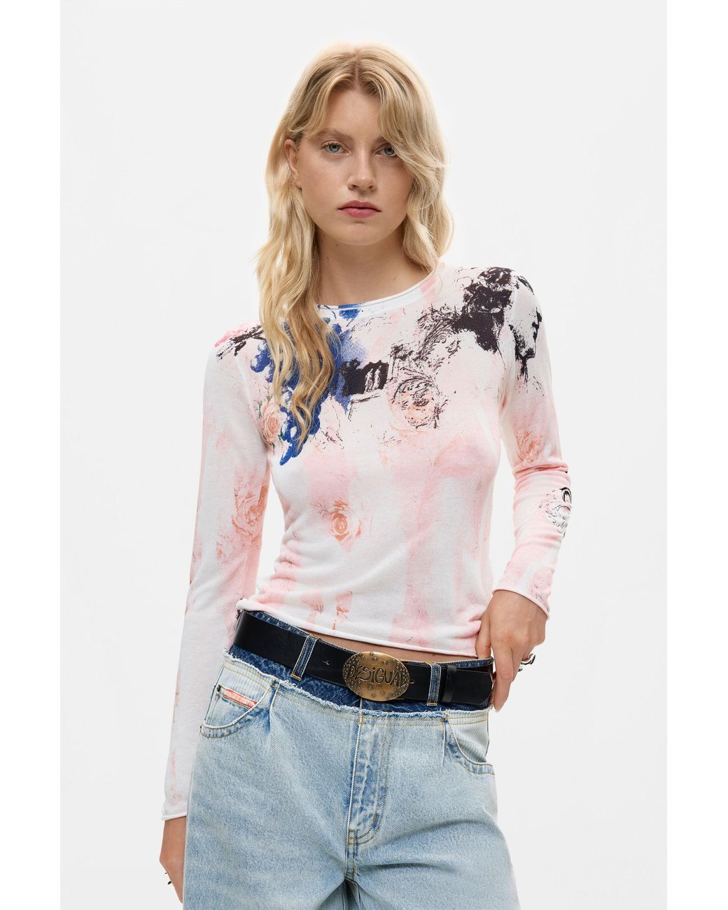 Desigual White Leather Belt Logo Buckle, Cow Leather