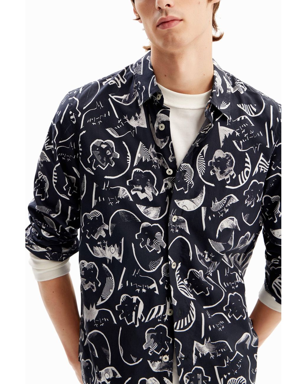 Desigual Blue Arty Poplin Shirt, Cotton for men