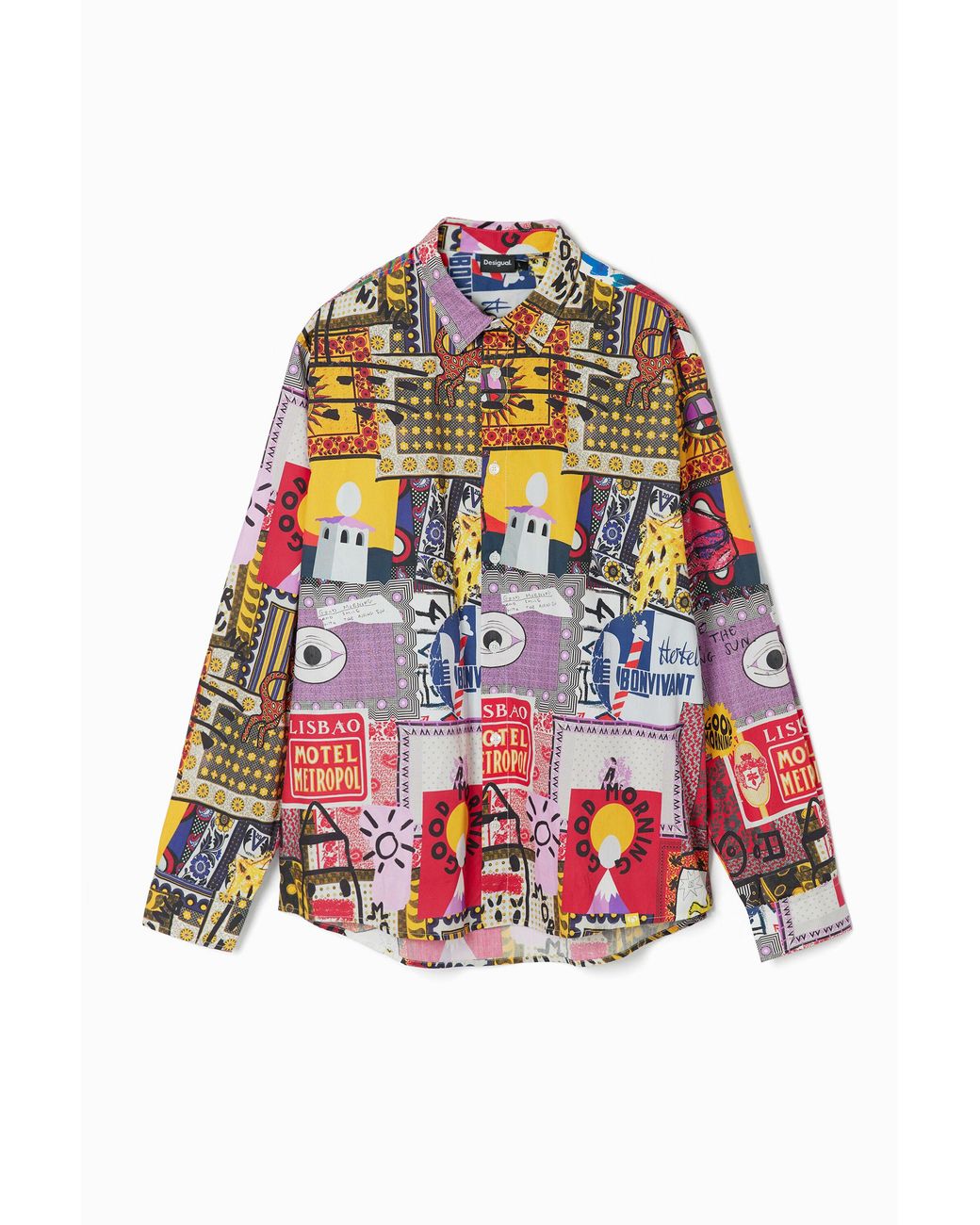 Desigual Red Patchwork Poplin Shirt, Cotton for men