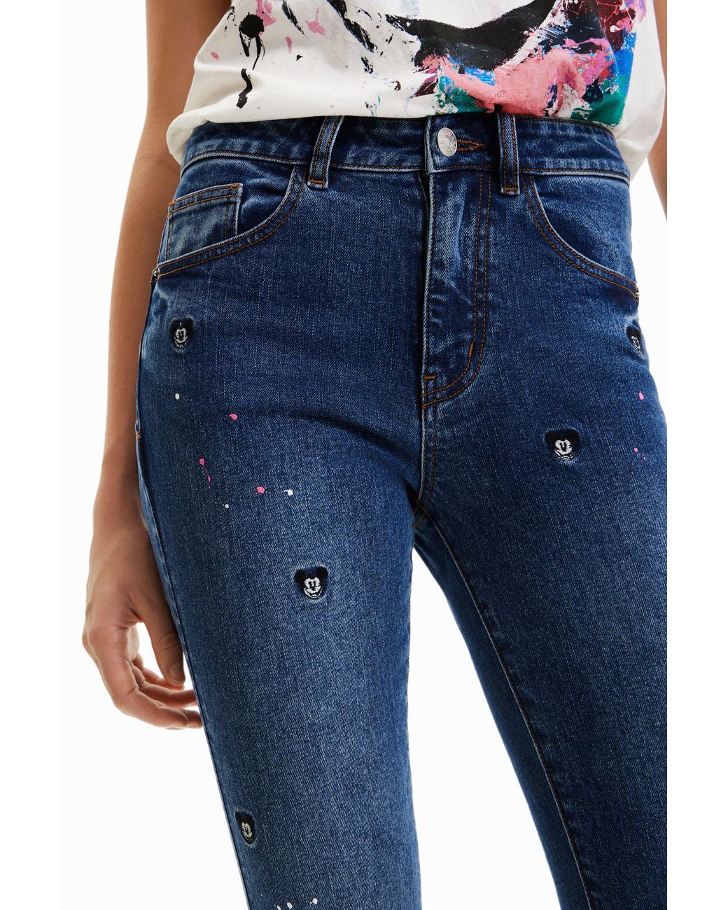 Desigual Blue Disney's Mickey Mouse Slim Push-Up Jeans, Cotton