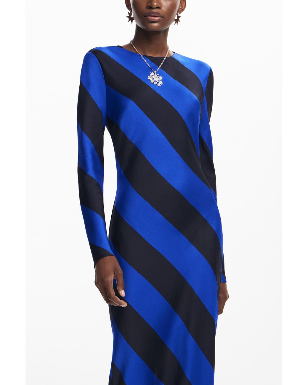 Desigual Blue Striped Midi Dress, Polyester