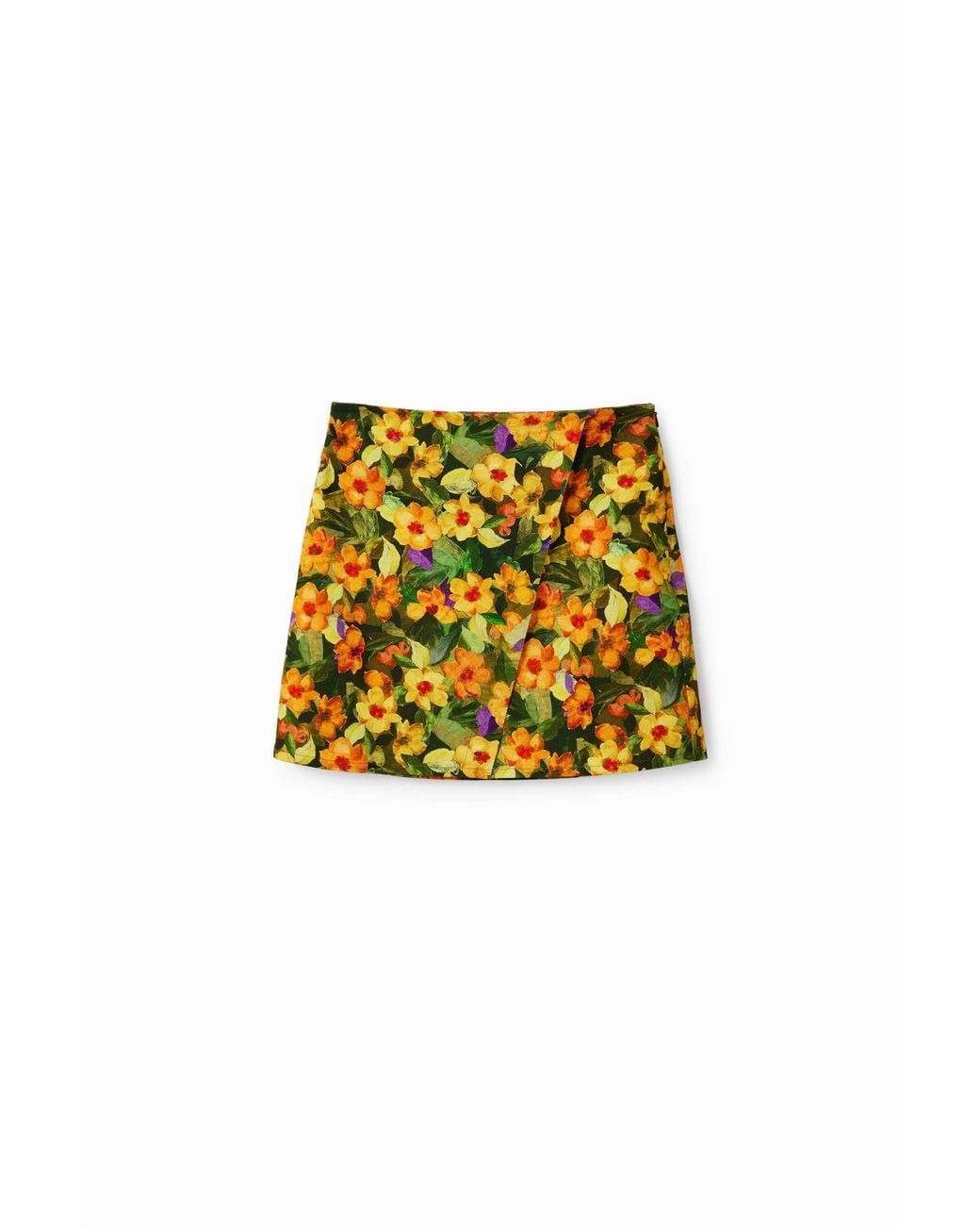 Desigual Yellow Slim Floral Mini Skirt, Cotton