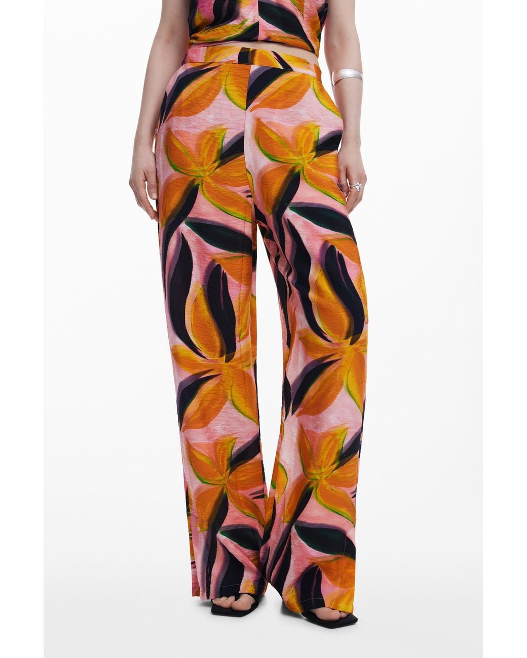 Desigual Orange Floral Print Trousers