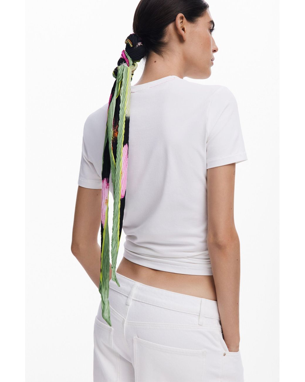 Desigual Black Pleated Floral Scarf, Polyester