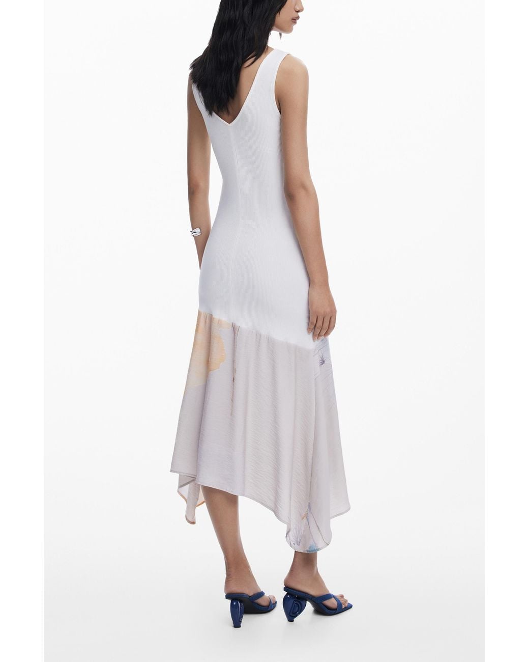 Desigual White V-Neck Combined Dress