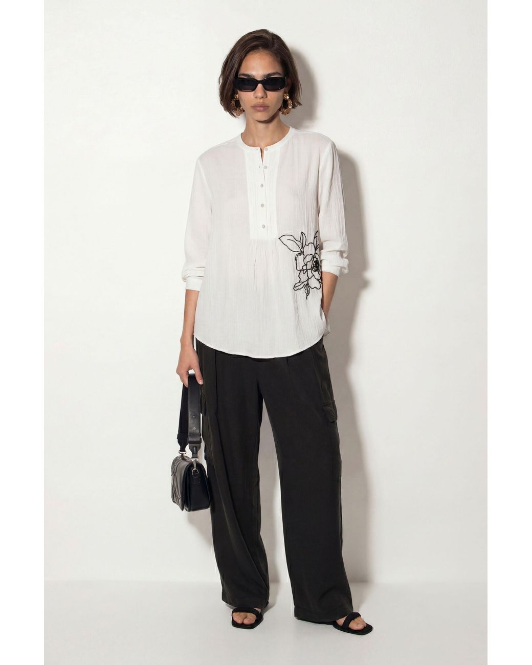 Desigual White Embroidered Flower Blouse