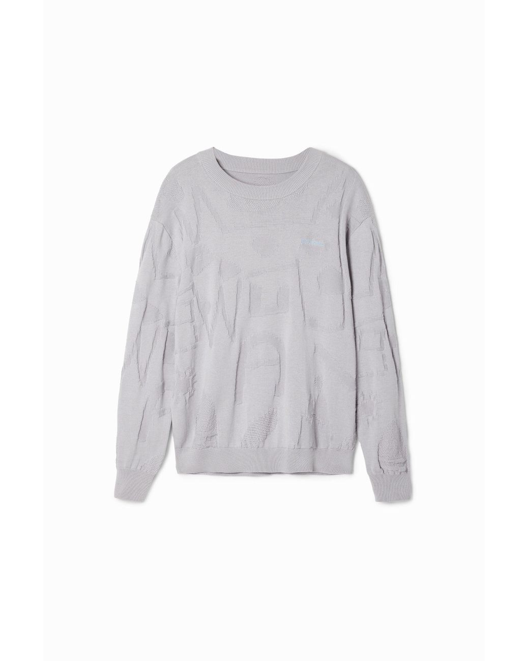 Desigual White Textured Knit Sweater, Cotton for men