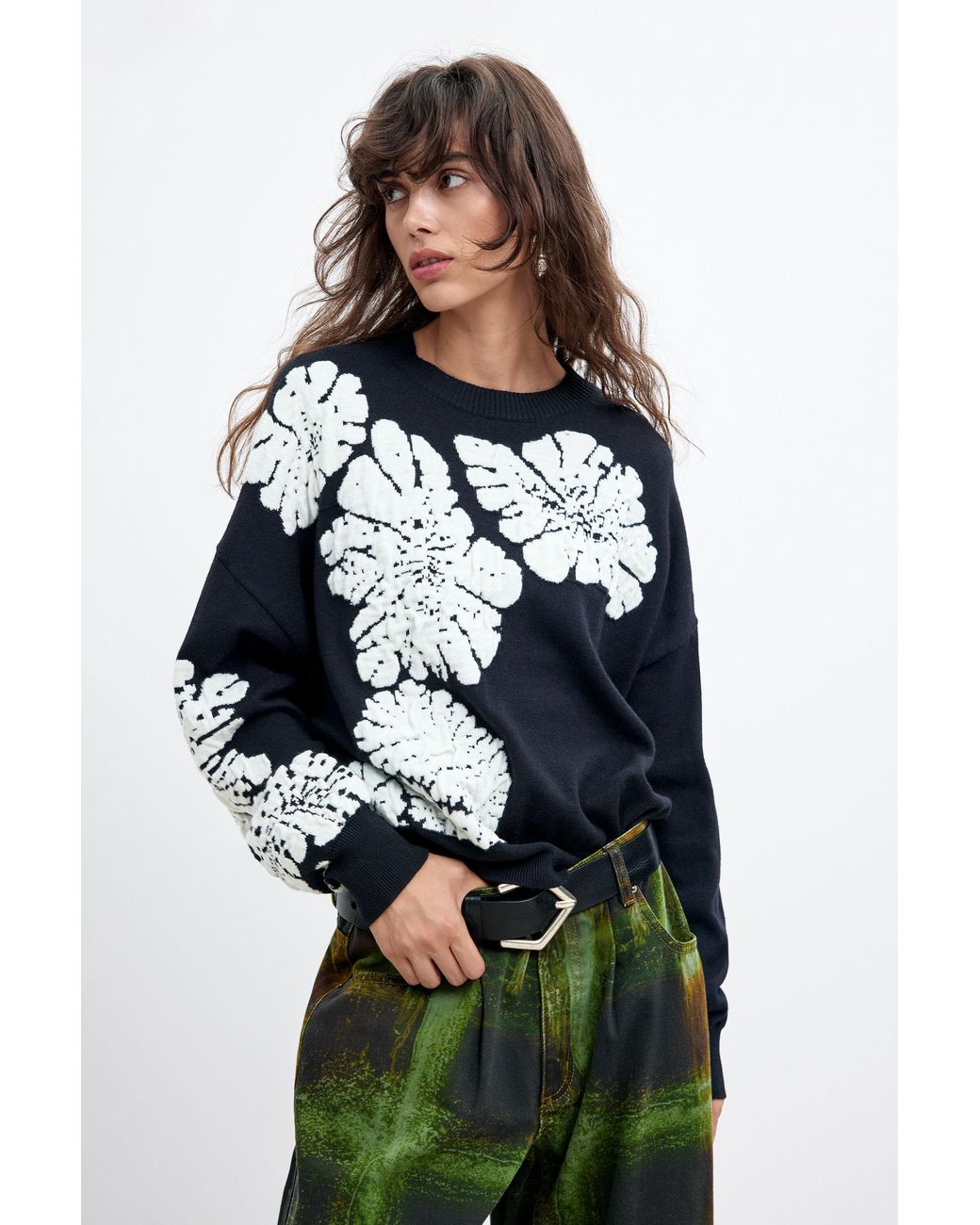 Desigual Blue M. C. Lacroix Jacquard Floral Sweater