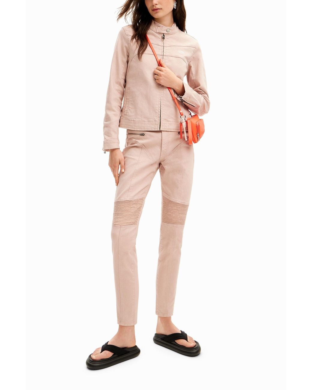 Desigual Pink Denim Biker Jacket, Cotton