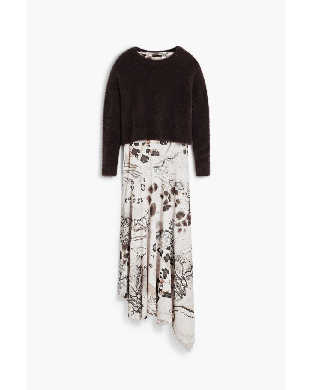 Desigual Brown 2-In-1 Slip Dress Animal Print, Polyester