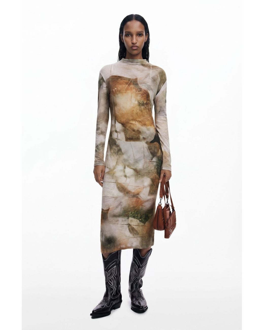 Desigual Metallic Mock Neck Dress, Cotton