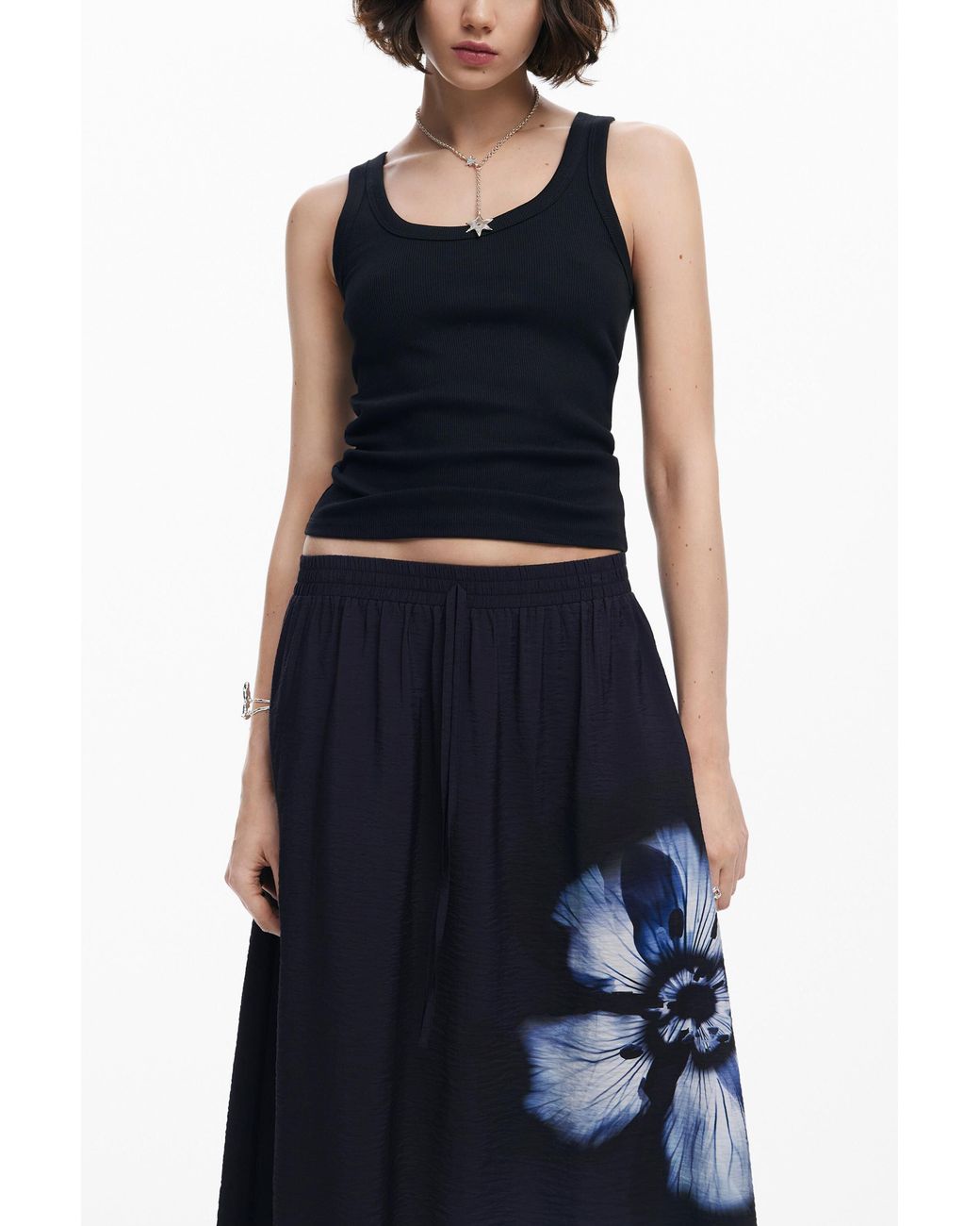 Desigual Blue Long Floral Skirt