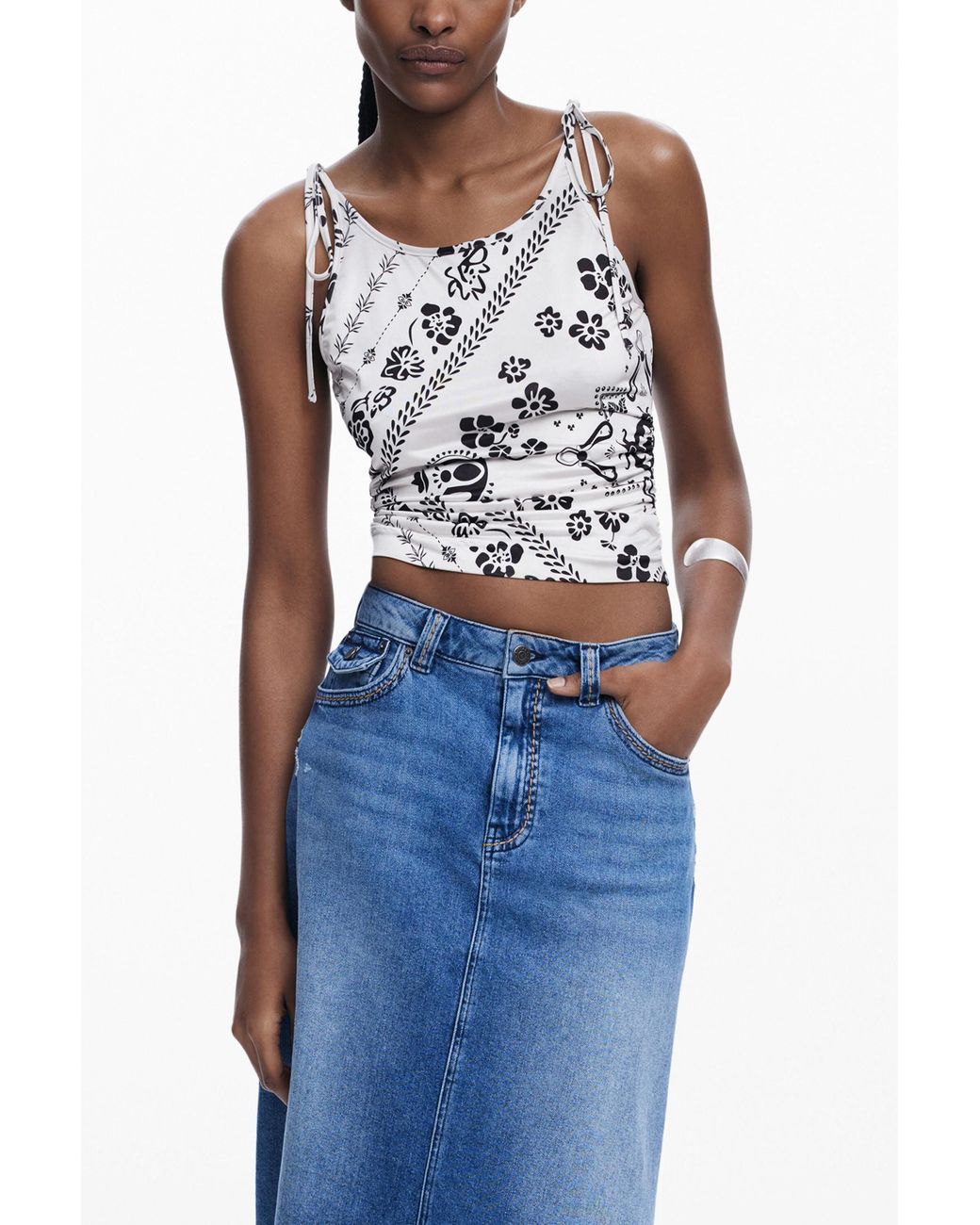 Desigual Blue Asymmetric Midi Denim Skirt, Cotton