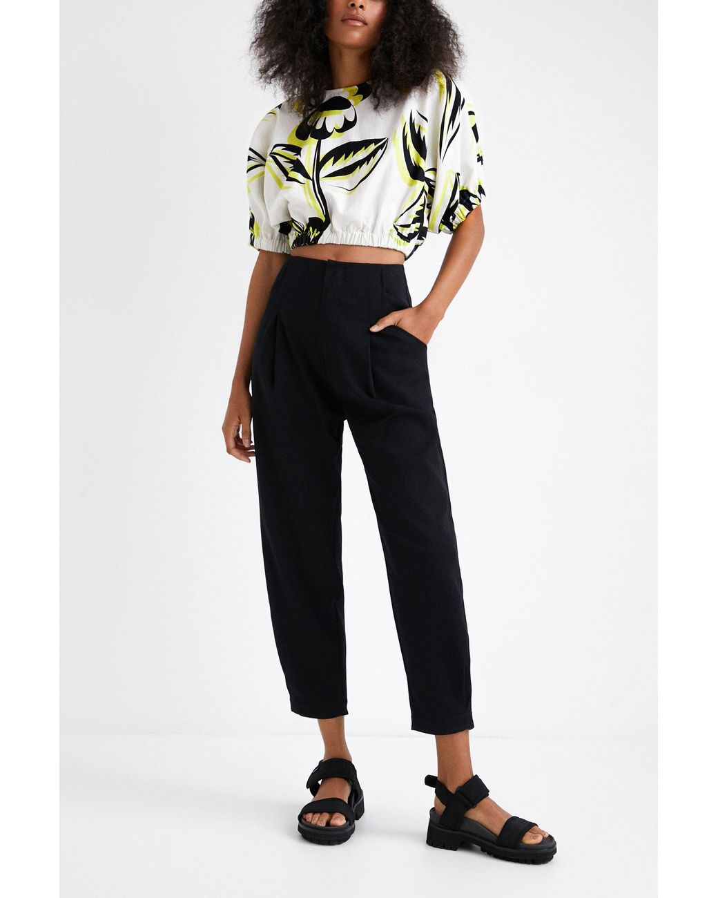 Desigual White Cropped Floral Blouse