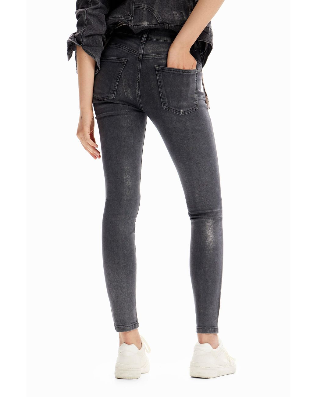 Desigual Gray Metallic Push-Up Skinny Jeans, Cotton