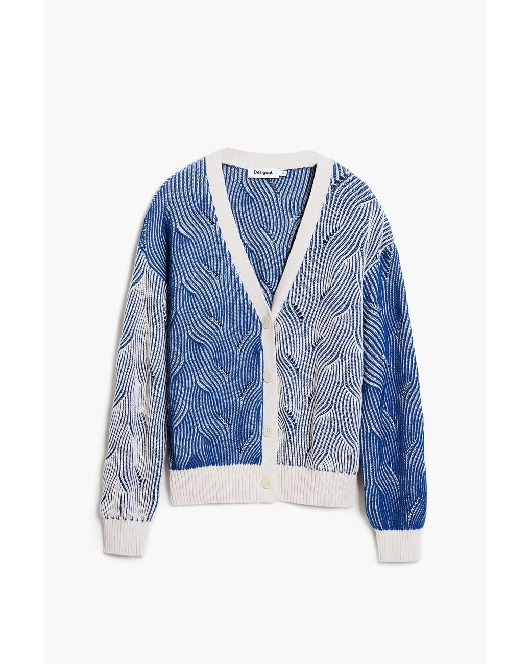Desigual Blue Two-Tone Knit Cardigan, Cotton
