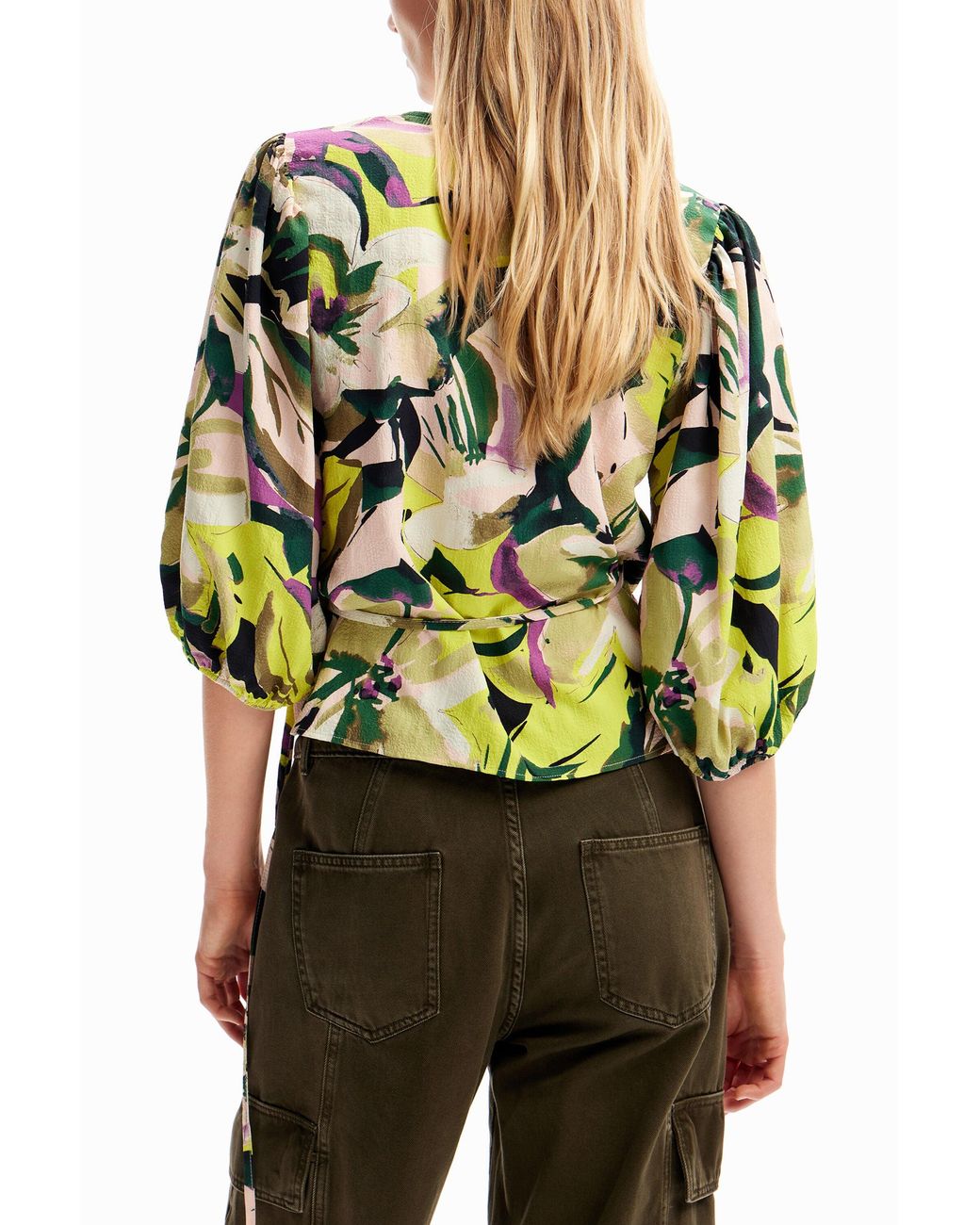 Desigual Metallic Floral Wrap Blouse, Polyester