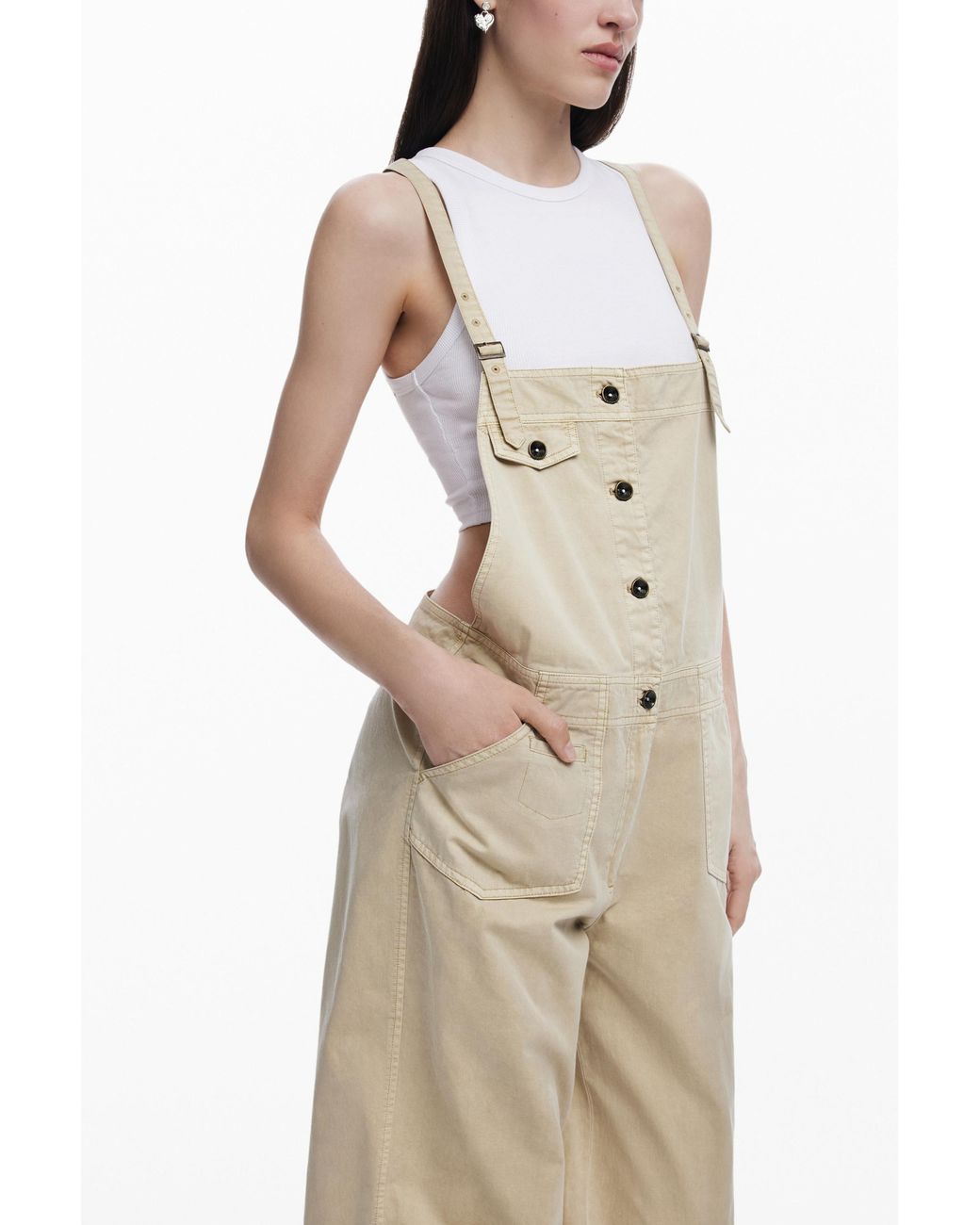 Desigual Natural Detachable Denim Overalls, Cotton