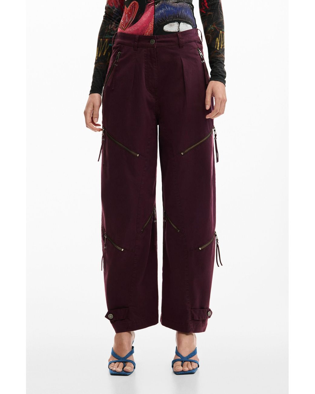 Desigual Blue Tie-Dye Trousers With Zippers, Cotton