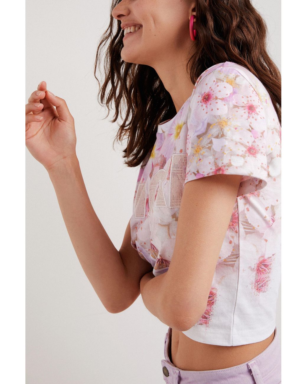 Desigual Pink Amore Cropped T-Shirt, Cotton