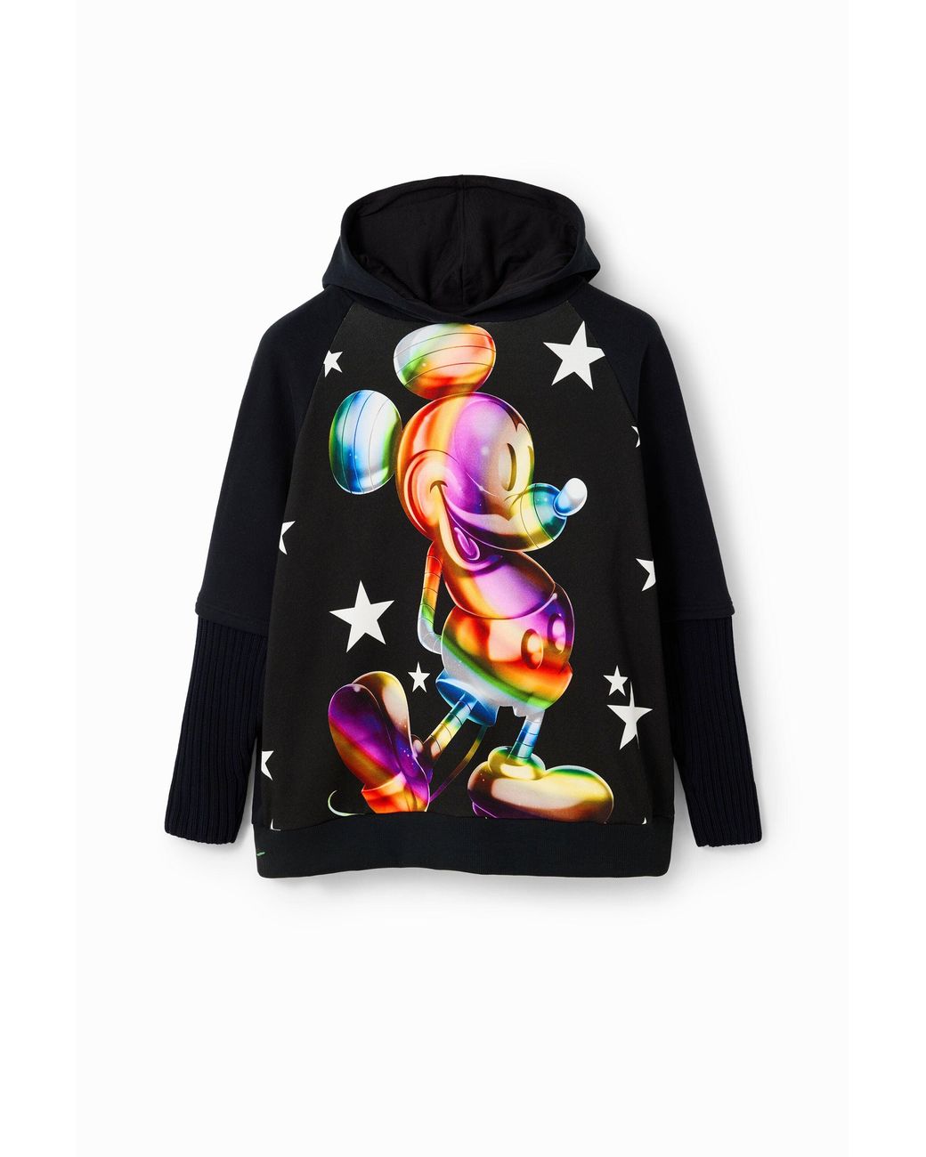 Desigual Black Oversize Mickey Mouse Hoodie, Cotton