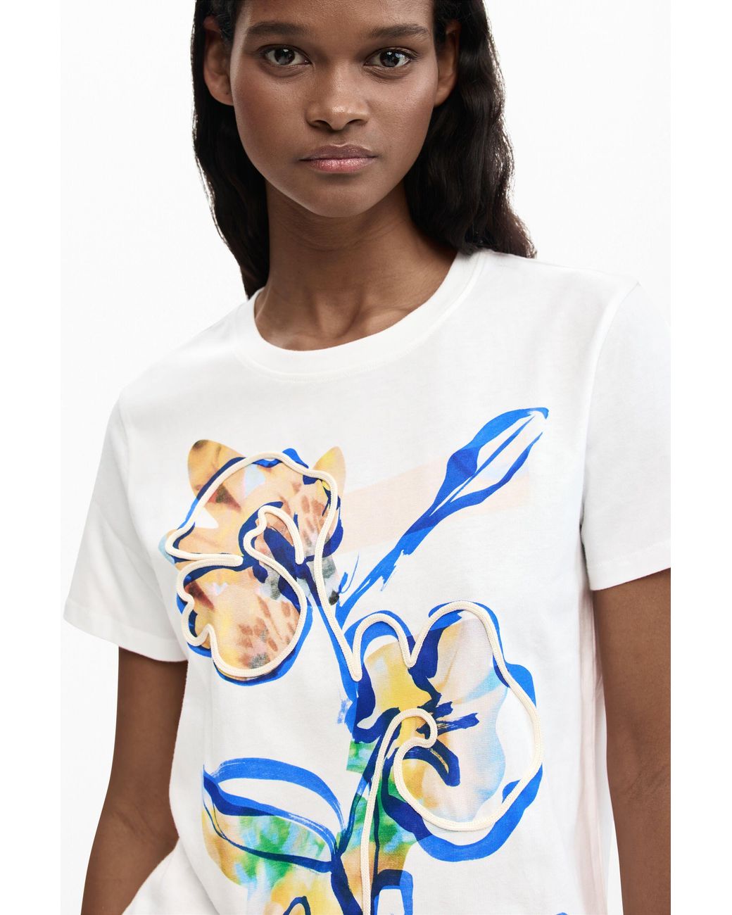Desigual White Garden Flowers T-Shirt, Cotton
