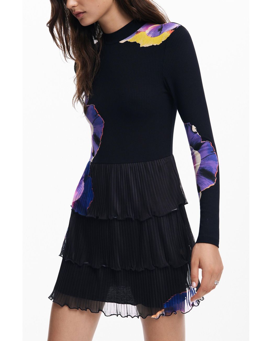 Desigual Black Mini Dress Lilies M. Christian Lacroix