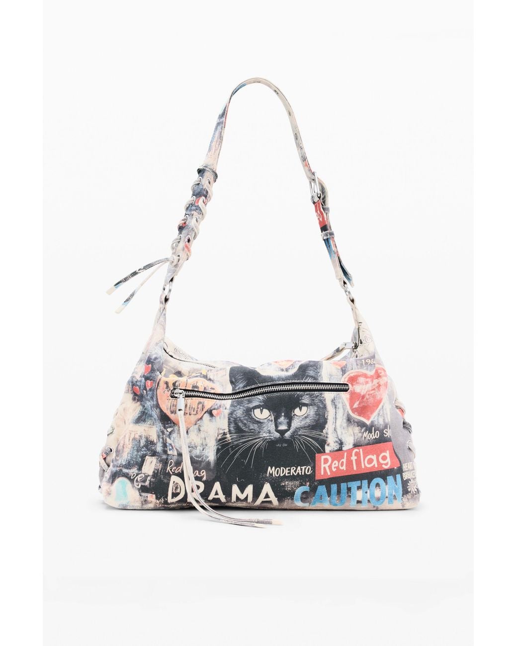 Desigual White Large Printed Bag, Cotton