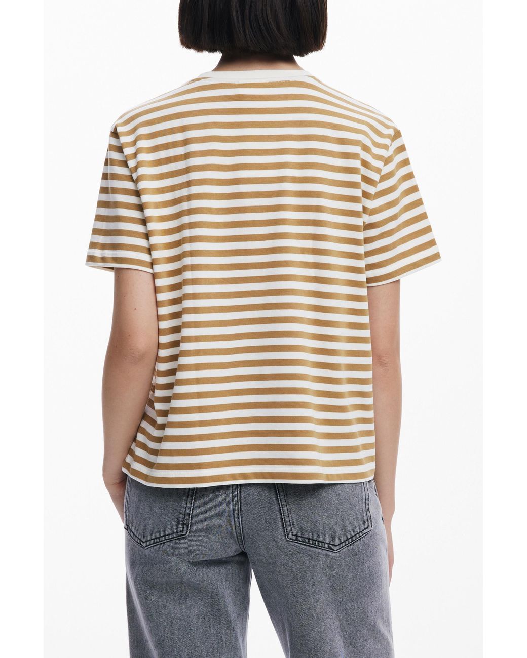 Desigual White Striped Print T-Shirt, Cotton