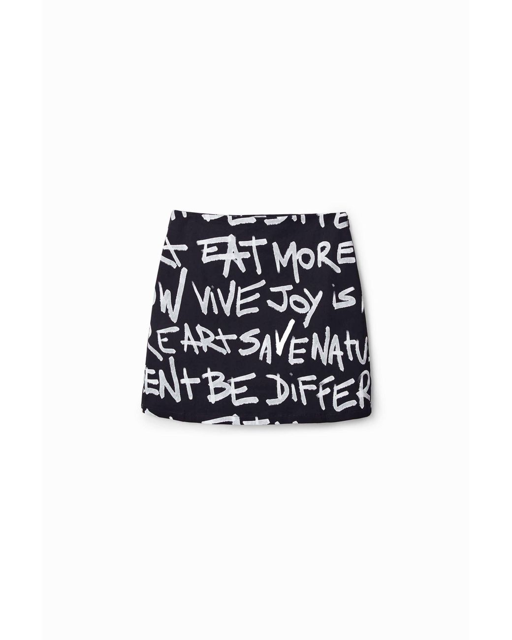 Desigual Black Slim Mini Skirt With Text, Cotton