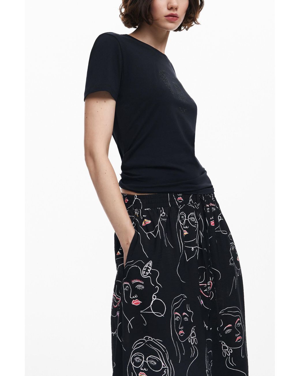 Desigual Blue Long Skirt With Faces