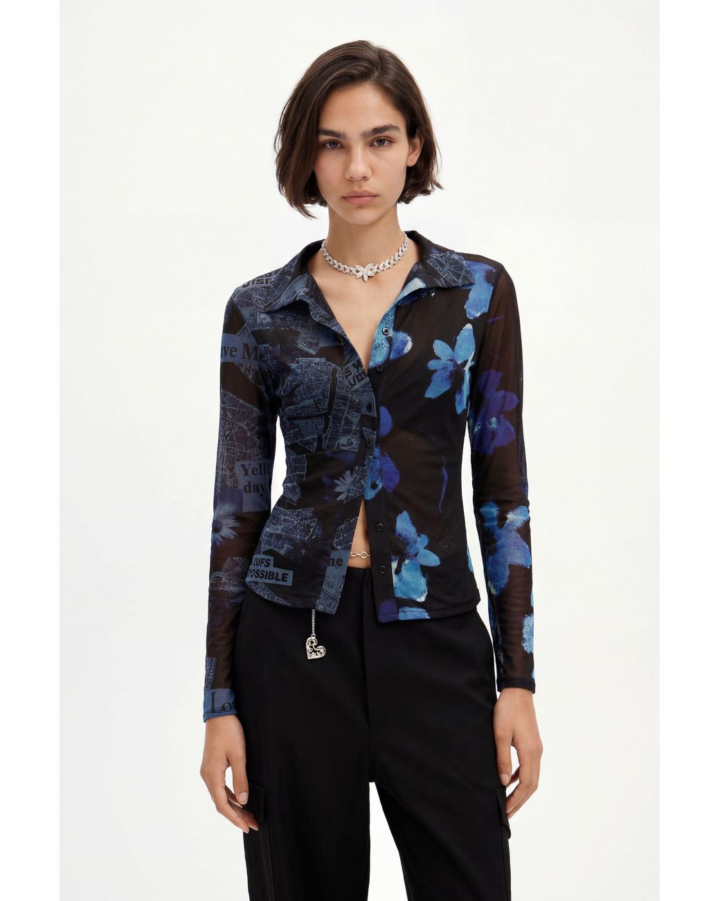 Desigual Blue Tulle Arty Patchwork T-Shirt, Polyester