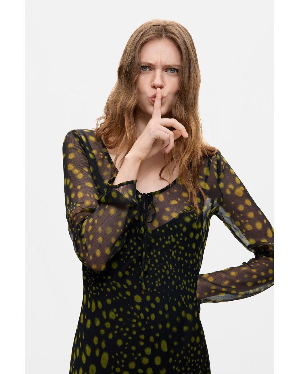 Desigual Black Long-Sleeve Midi Dress, Polyester